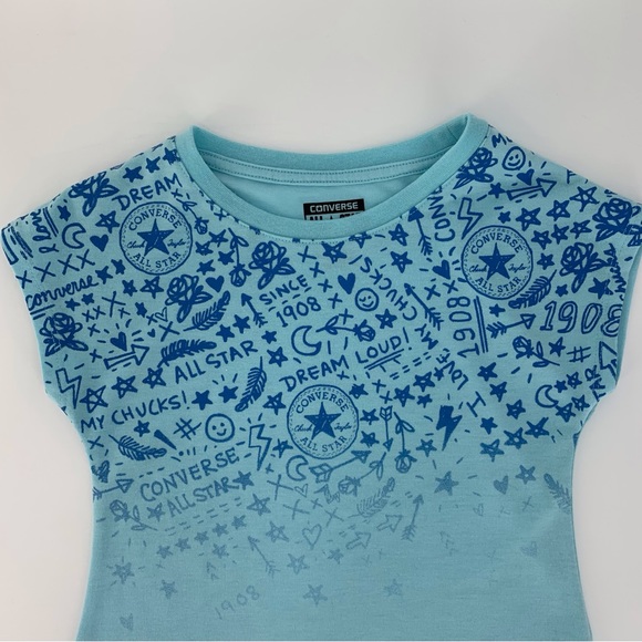 Converse All-Star Girls' Cap Sleeve Asymmetrical Pointed Hem Tee, Medium (10-12) - Picture 6 of 14